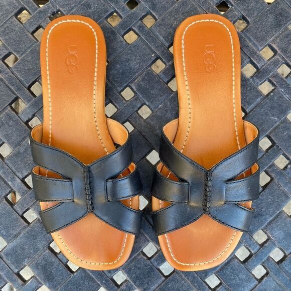 UGG Black Slide Sandals with Crisscross Straps - Picture 6 of 13